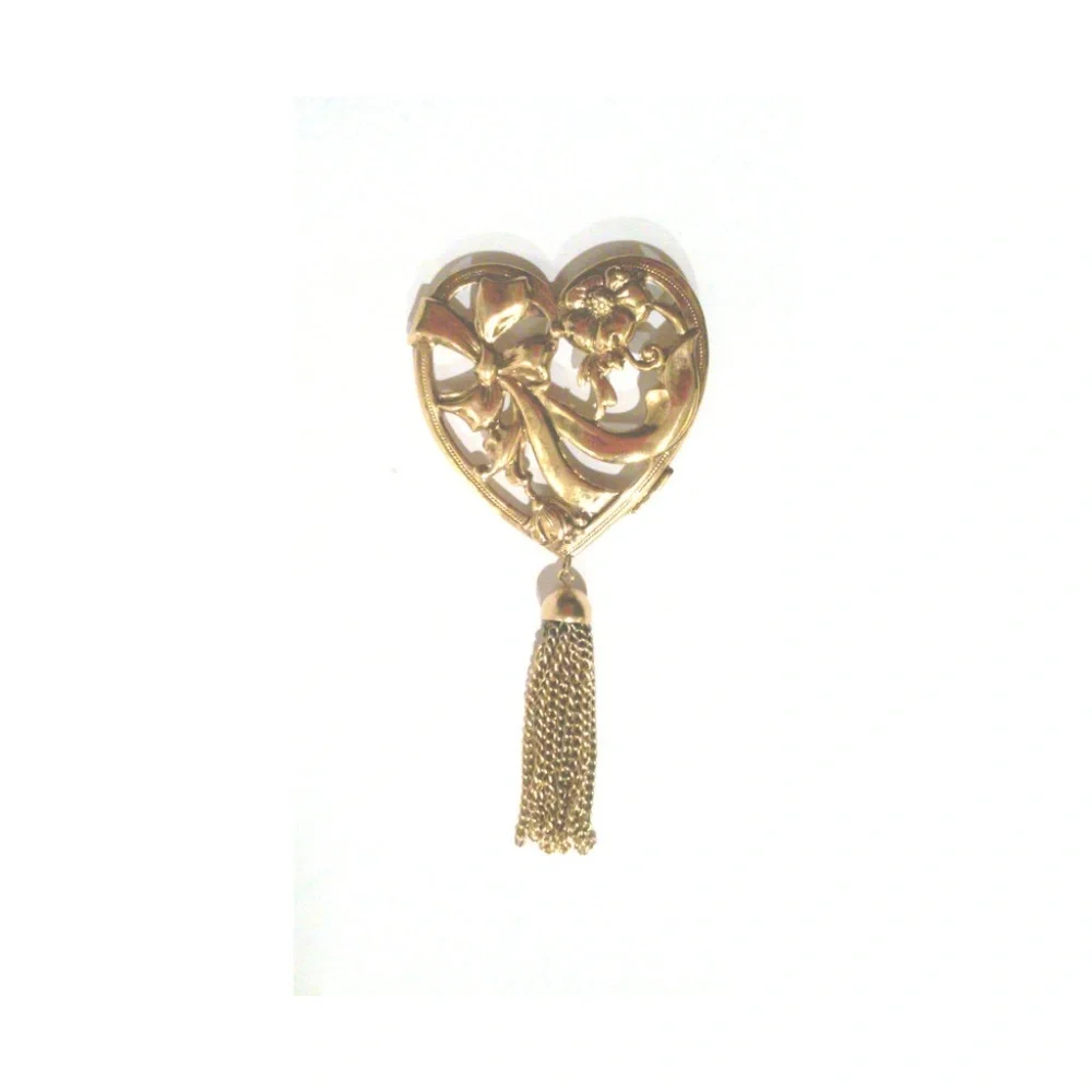 Vintage Art Nouveau Style Heart Tassel Large Brooch Pin